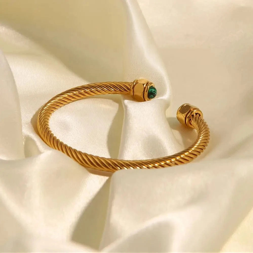 BG910 New Trendy18k Gold Plated Stainless Steel Jewelry Party Gift Nature Stone Twist Pave Opening Bangles