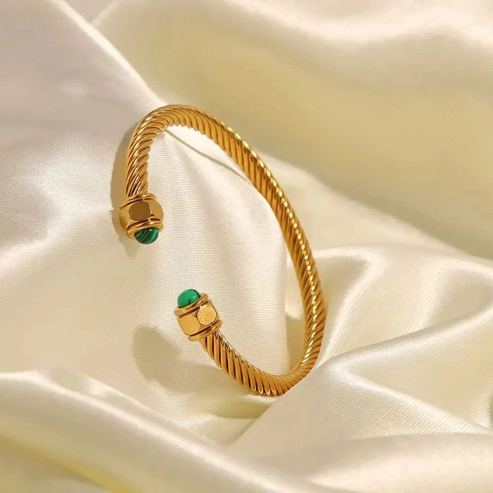BG910 New Trendy18k Gold Plated Stainless Steel Jewelry Party Gift Nature Stone Twist Pave Opening Bangles