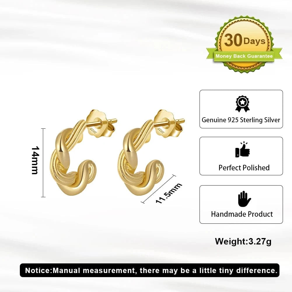 BGAE05 RINNTIN Hot Selling Jewelry Vintage Gold Plated 925 Silver Earring Twist Hoop Earrings