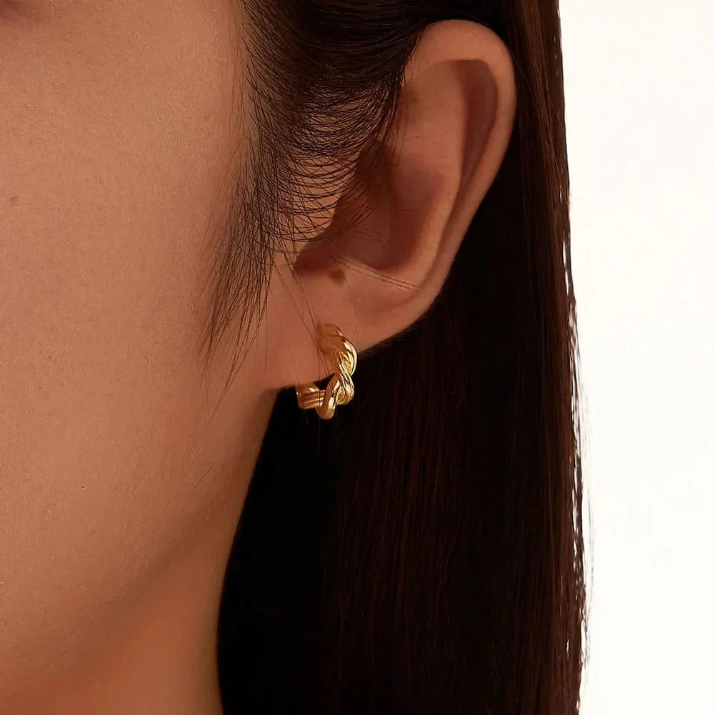 BGAE05 RINNTIN Hot Selling Jewelry Vintage Gold Plated 925 Silver Earring Twist Hoop Earrings