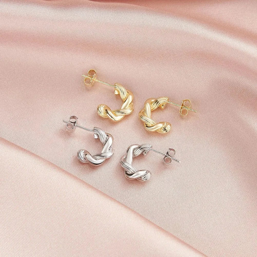 BGAE05 RINNTIN Hot Selling Jewelry Vintage Gold Plated 925 Silver Earring Twist Hoop Earrings