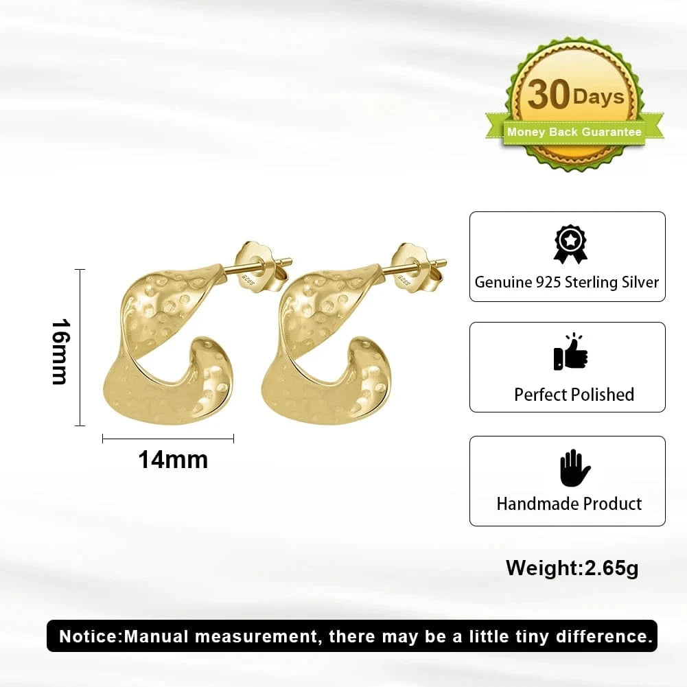 BGAE07 RINNTIN Silver Fashion Designer Chunky Earrings 14K Gold Plated Irregular Hammer Hoop Earrings Women Jewelry
