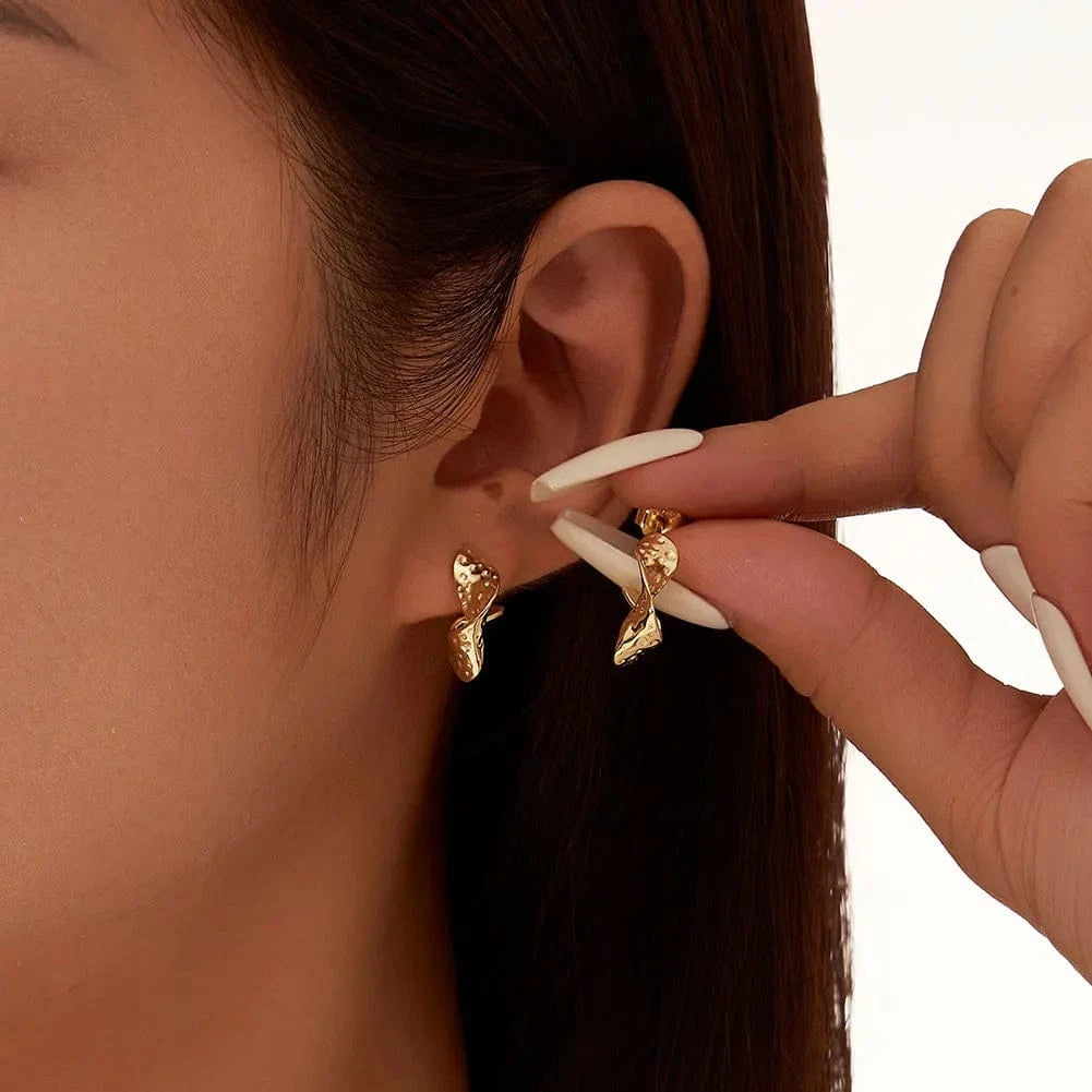 BGAE07 RINNTIN Silver Fashion Designer Chunky Earrings 14K Gold Plated Irregular Hammer Hoop Earrings Women Jewelry