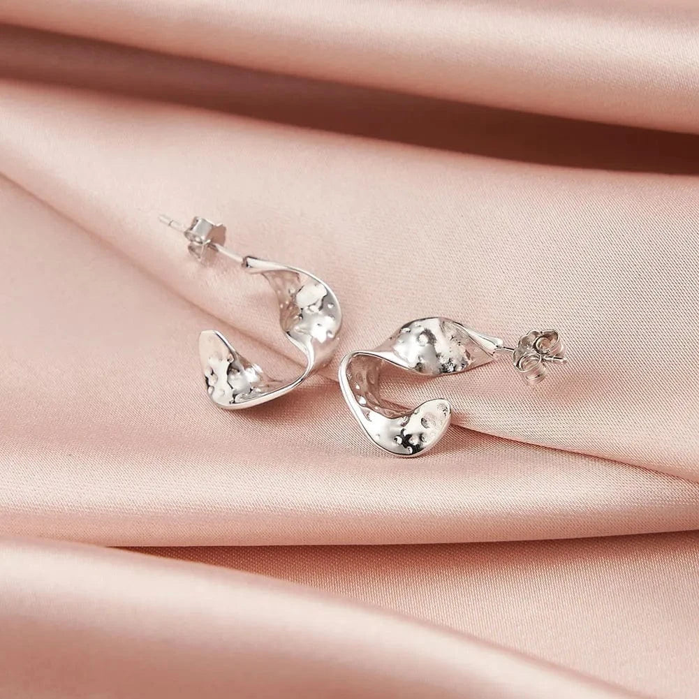 BGAE07 RINNTIN Silver Fashion Designer Chunky Earrings 14K Gold Plated Irregular Hammer Hoop Earrings Women Jewelry