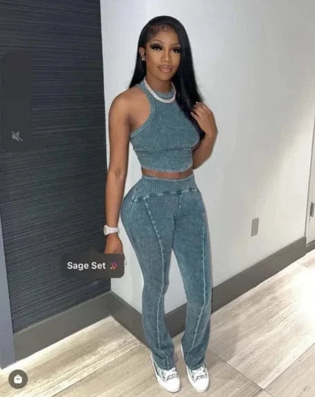 BH1127 women 2024 spring fashion Patchwork printed  vest and long pant two piece set