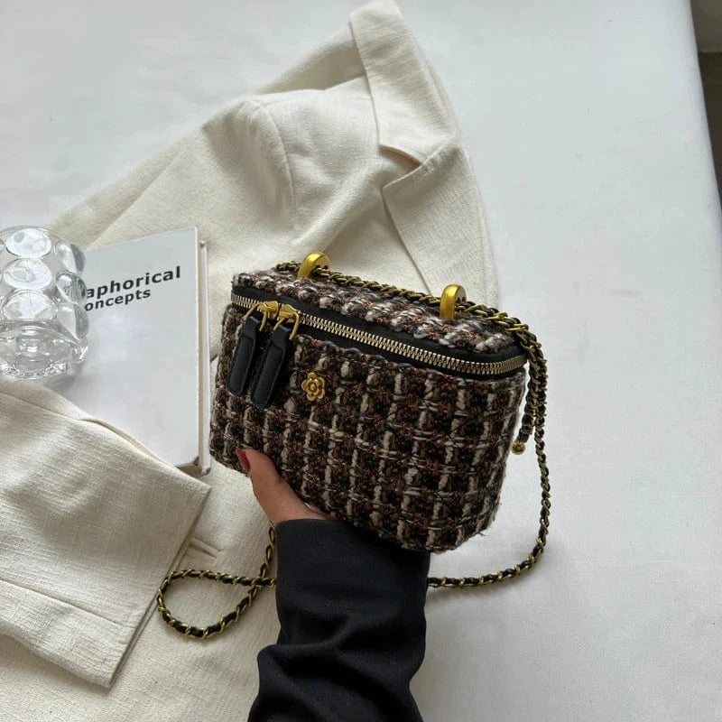 Big Black 2024 Famous Designer Brand Women'S New Small Mini Square Box Tweed Cloth Fabric Chain Single Shoulder Messenger Crossbody Bags