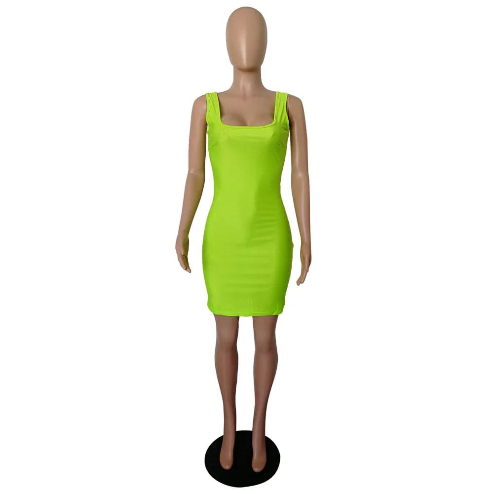 Big Discount On Sales women dresses summer clothes women solid color bodycon dress women neon green midi dress