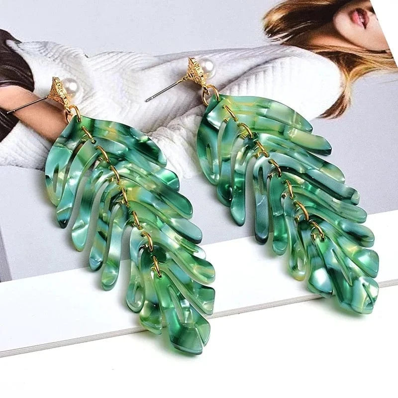 Big Geometric tassel resin korean fashion statement acrylic hawaii leaf pearl drop Earings trend jewelry for women 2021