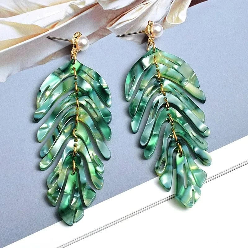Big Geometric tassel resin korean fashion statement acrylic hawaii leaf pearl drop Earings trend jewelry for women 2021