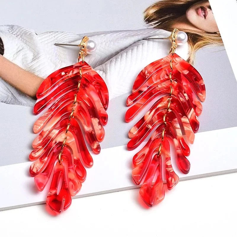 Big Geometric tassel resin korean fashion statement acrylic hawaii leaf pearl drop Earings trend jewelry for women 2021