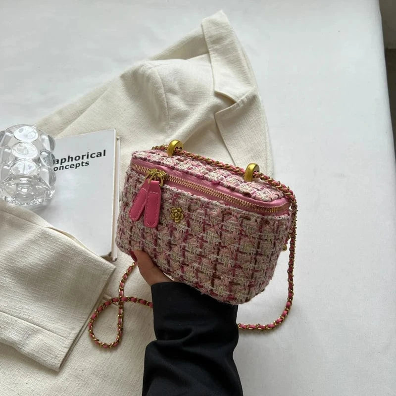 Big Hot Pink 2024 Famous Designer Brand Women'S New Small Mini Square Box Tweed Cloth Fabric Chain Single Shoulder Messenger Crossbody Bags