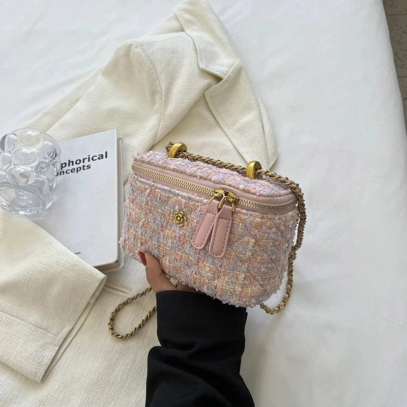 Big Pink 2024 Famous Designer Brand Women'S New Small Mini Square Box Tweed Cloth Fabric Chain Single Shoulder Messenger Crossbody Bags