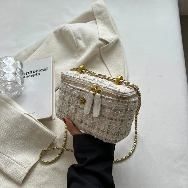 Big White 2024 Famous Designer Brand Women'S New Small Mini Square Box Tweed Cloth Fabric Chain Single Shoulder Messenger Crossbody Bags