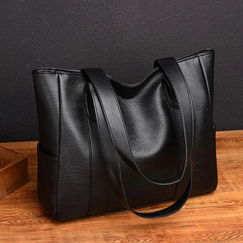 Black 2024 Fashion Women Solid Color Shoulder Bag Soft Pu Leather Commute Large Capacity Casual Tote Handbag for Female