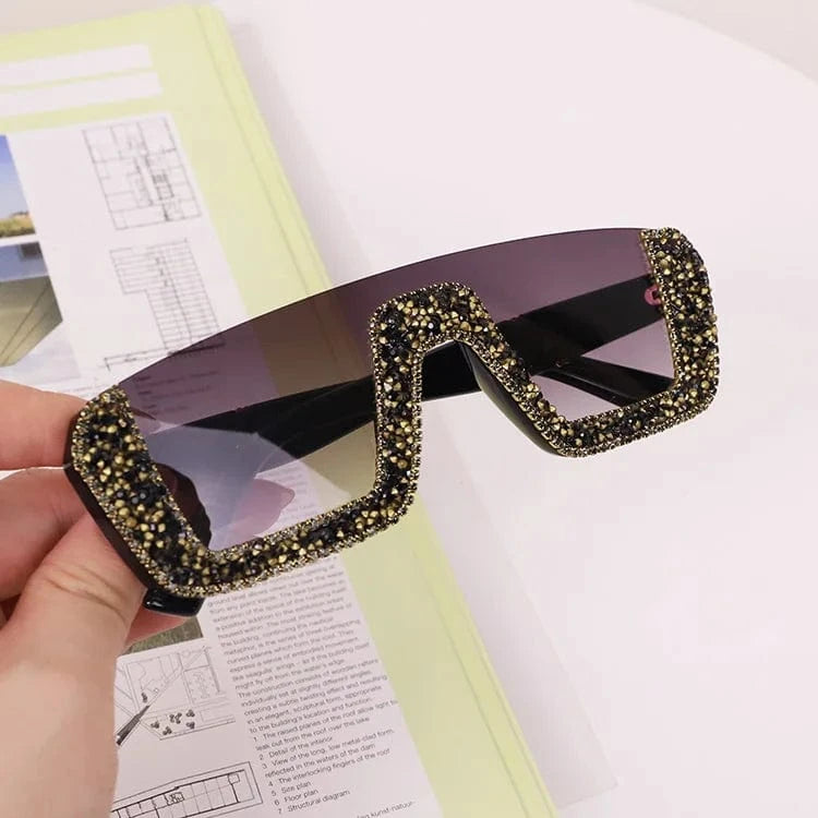 Black 2024 New Arrivals Bling Studded High Quality Glitter Luxury Designer Sun Glasses Shades Rhinestone Square Sunglasses For Woman