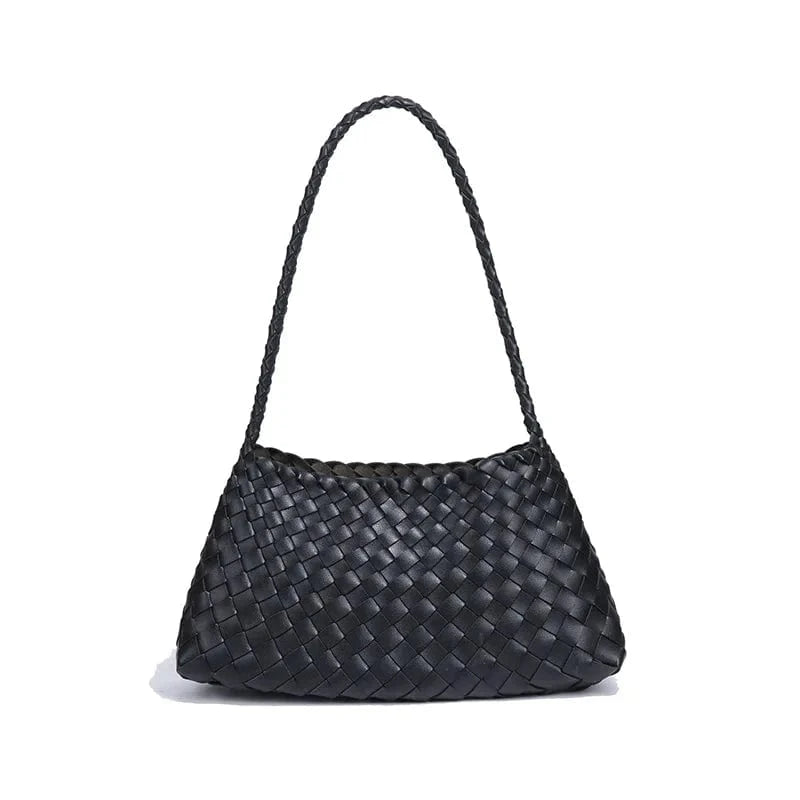 Black 2025 Summer Luxury Woven Shoulder Bags for Ladies Fashion Handmade Woven Casual Braided Tote Hand Bag with Drawstring Purse