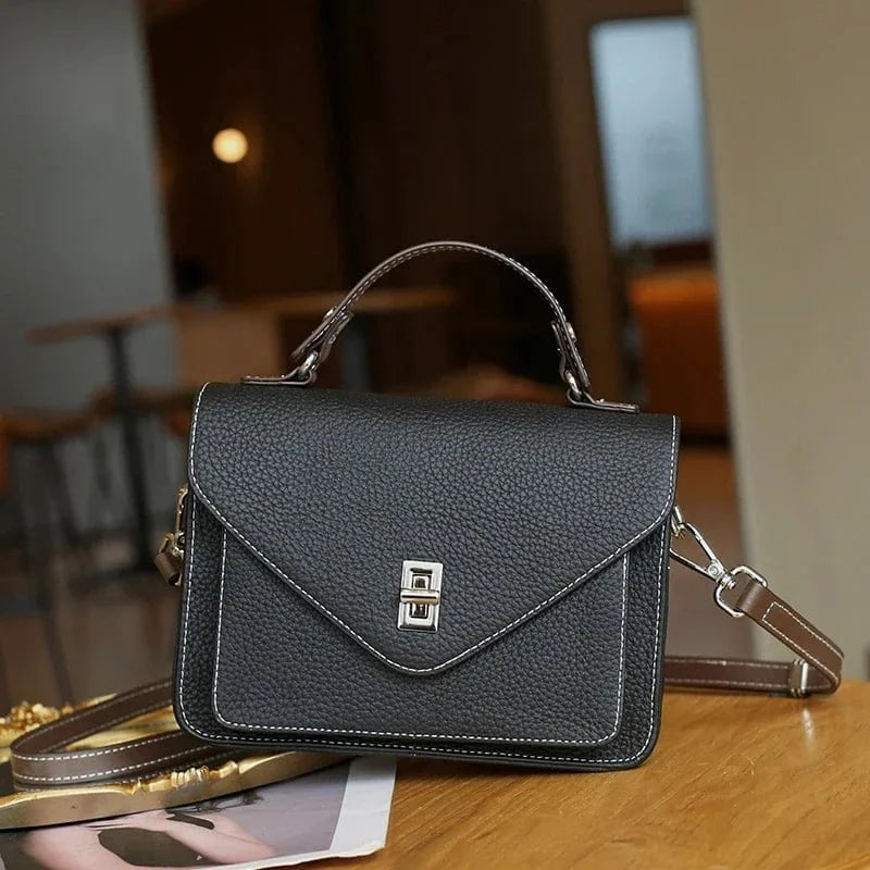 black / 21x7x16cm Women Natural Cow Genuine Leather Shoulder Bag Female Large Capacity Casual Crossbody Bag Lady Cowhide Fashion Commuting Handbag