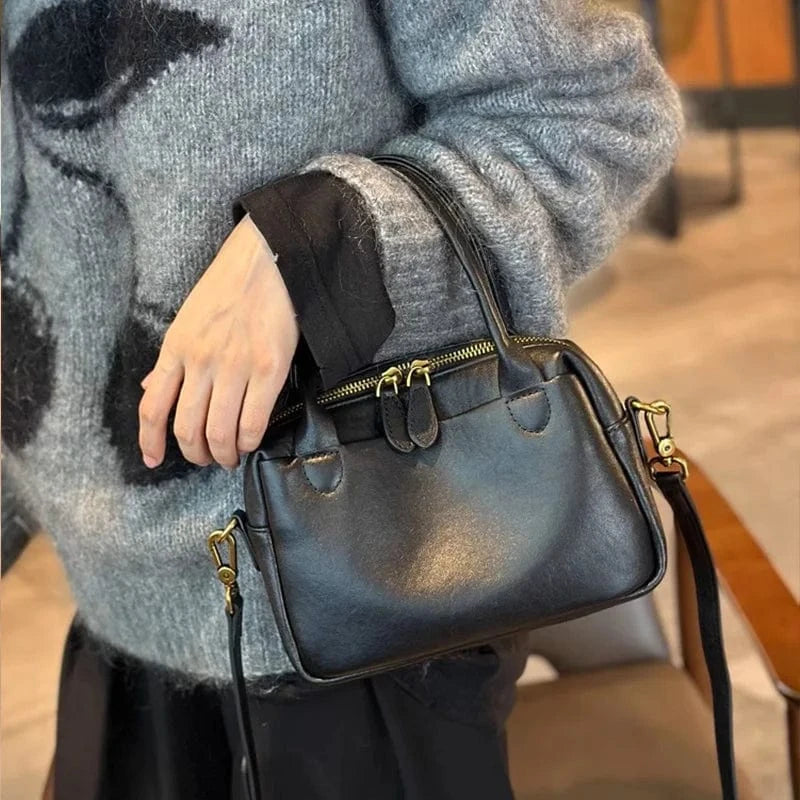 black / 22x8x16cm Women Natural Cow Leather Handbags Ladies High Quality Shoulder Bag Female Fashion Retro Luxury Designer Cowhide Crossbody Bags