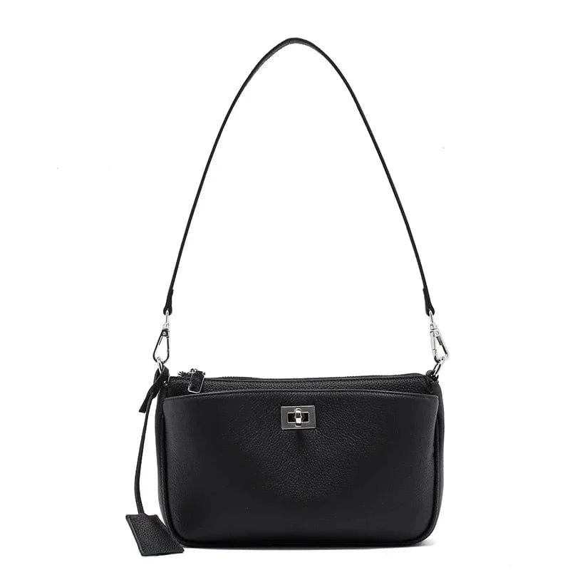 black / 25x6x16cm Women Cow Real Leather Shoulder Bags Ladies Natural Cowhide Fashion Retro Handbags Female Designer Luxury Crossbody Bag for Lady