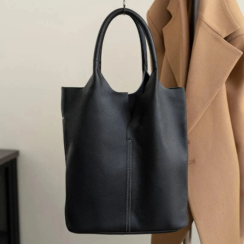 black / 29x14x33cm Bucket Bag Ladies Luxury Women Tote Bag Casual Genuine Cow Leather Shoulder Bags ladies Tote Handbags Big Shopper Bag for Female