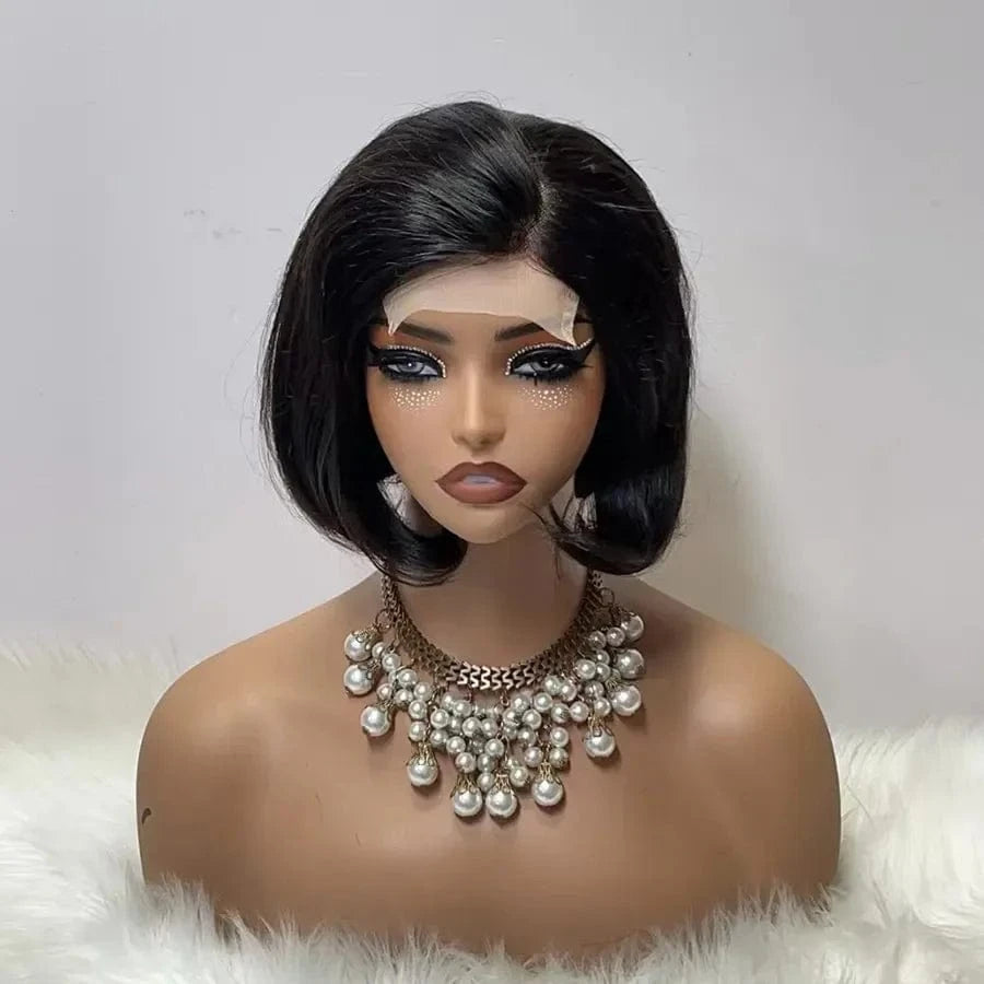 Black / 8 Inches Hot Selling 100% Human Hair Pixie Wig 4*4 Closure Short Cut Straight Style Transparent Lace Front for Black Women