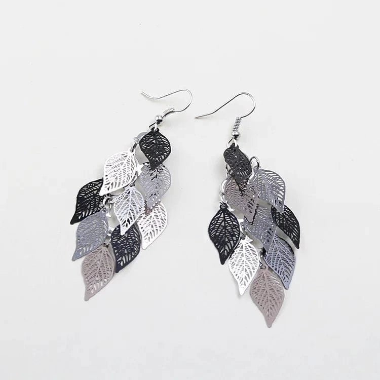 Black and silver light coffee color matching New fashion leaf earrings color copper earrings jewelry