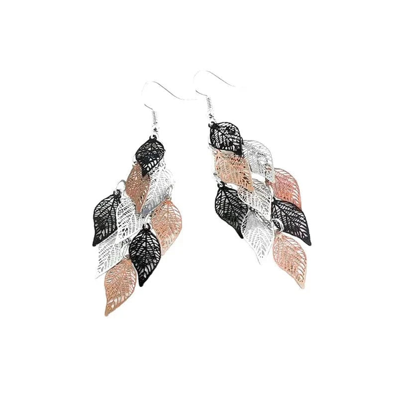 Black, brown and silver color matching New fashion leaf earrings color copper earrings jewelry