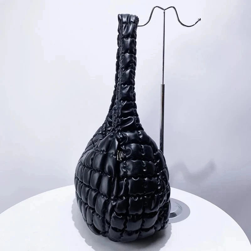 Black Casual Puffer Bags For Women Luxury Designer Handbags Purses 2024 New In PU Embroidery Large Capacity Half Moon Shoulder