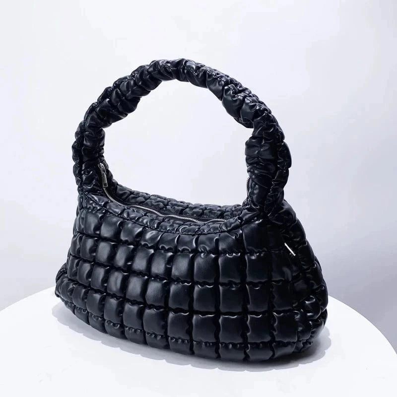 Black Casual Puffer Bags For Women Luxury Designer Handbags Purses 2024 New In PU Embroidery Large Capacity Half Moon Shoulder