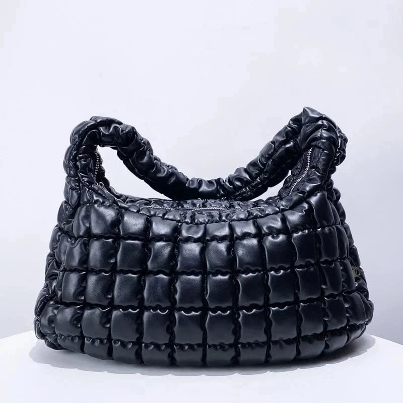 Black Casual Puffer Bags For Women Luxury Designer Handbags Purses 2024 New In PU Embroidery Large Capacity Half Moon Shoulder