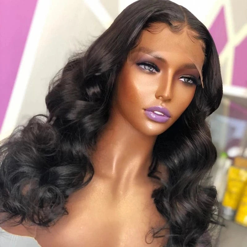 Black Color / 10 Inches Customized Body Wave Hair Vendor Pre-Plucked Natural Hairline Cambodian Remy Hair Blonde Highlight Color 13*4 Lace Front Wig
