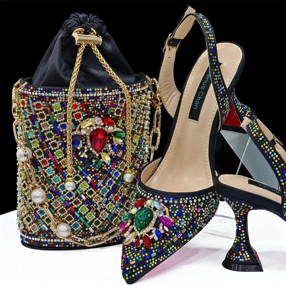 Black color / 40 Turkey African Italian Luxury Fashion Party Ladies Shoes Set Women Matching Bag for Women