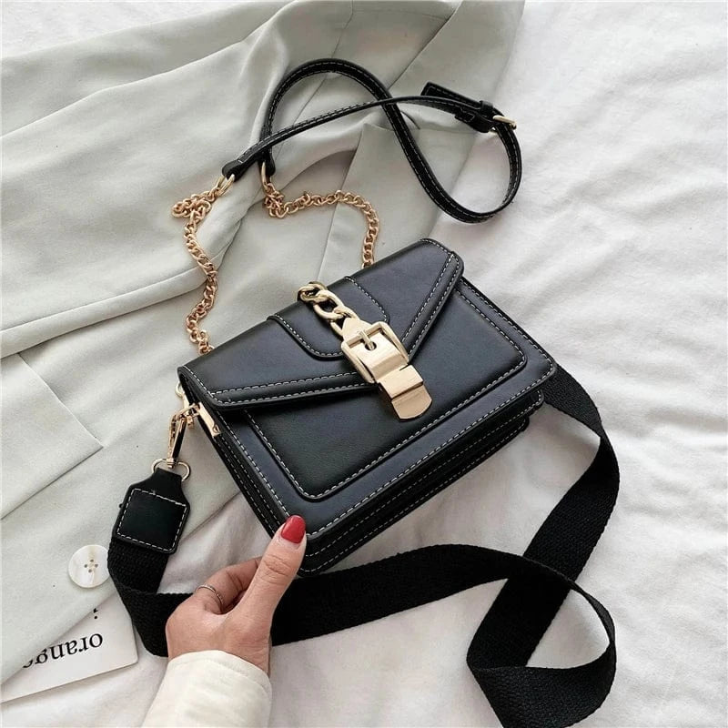 Black Contrast Color Fashion Chain Crossbody Bags PU Leather Ladies Handbags Luxury Small Women Hand Bags 2023