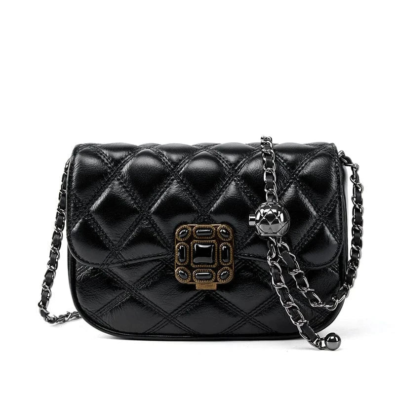 Black Custom Retro High Quality Genuine Leather Designer Luxury Shoulder Crossbody Messenger Bags Cross Body For Women Manufacturer