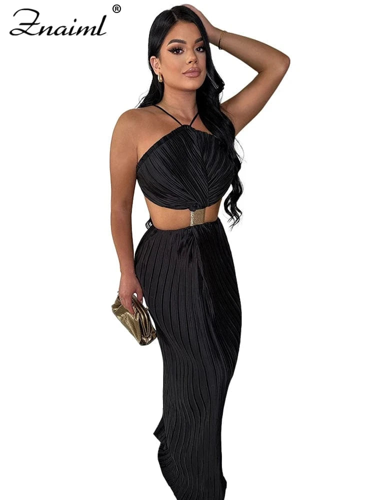 black dress / S Znaiml Sexy Women Green Prom Gowns Off The Shoulder Long Maxi Dresses Satin Halter Pleated Backless Formal Evening Gown Vestidos