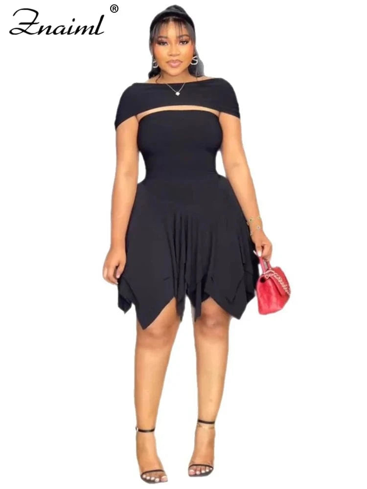 black dress / XXXL Znaiml Strapless V Backless Birthday Prom Night Evening Ruffle A-Line Mid Dresses Women Sexy Bodycon Sheath Black Vestidos 2025