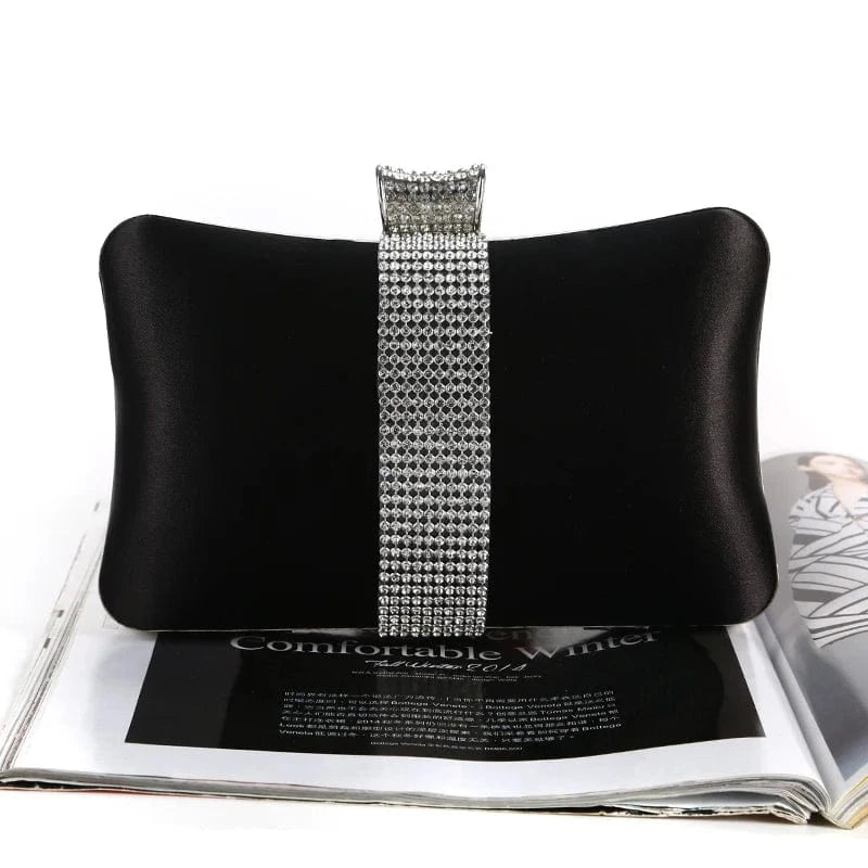Black Factory direct wholesale brand new crystal box clutch bag comfortable hand feeling silk clutches classic evening bag for lady