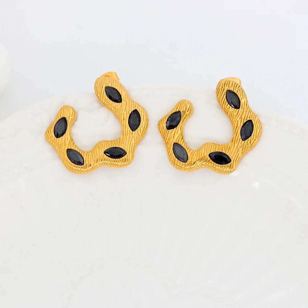 Black FANJIN Wholesale Fashion New Custom Candy Color Stainless Steel Jewelry Iced Out Cubic Zircon Baguette Stud Open Hoop Earrings