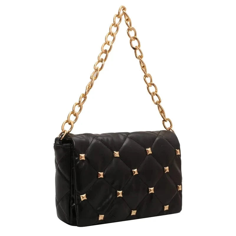 Black Fashion Chain Women Shoulder Messenger Bags Casual Ladies Quilted Crossbody Purse Handbags with Rivet