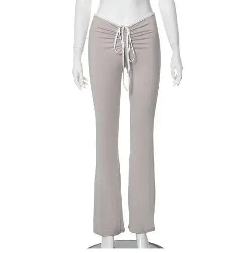 Black Flare Pants Low Waist Slim Fit Solid Color Pants for Women 2024 Autumn Sexy Waist Lace Up Hot Trousers Sweat Winter Pants