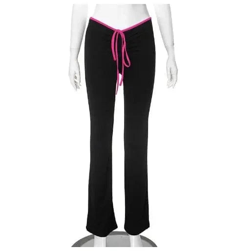 Black Flare Pants Low Waist Slim Fit Solid Color Pants for Women 2024 Autumn Sexy Waist Lace Up Hot Trousers Sweat Winter Pants