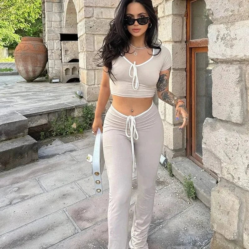 Black Flare Pants Low Waist Slim Fit Solid Color Pants for Women 2024 Autumn Sexy Waist Lace Up Hot Trousers Sweat Winter Pants
