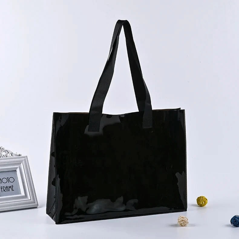 Black Graceful transparent clear pvc tote beach bag