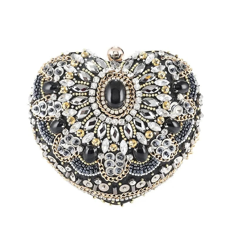 black-heart shape unique sequin diamond crystal clutch bag luxury wedding party rhinestone clutch evening purse