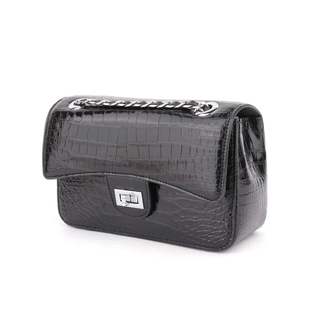 Black High Quality Designer Famous Brands Handbags Genuine Leather Crocodile Luxury Ladies Chain Shoulder Hand Bag Fashion Women