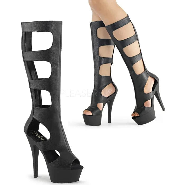 Black hollow out thin heel fish mouth fashion high-heeled platform model show sexy pole dance high-heeled sandals