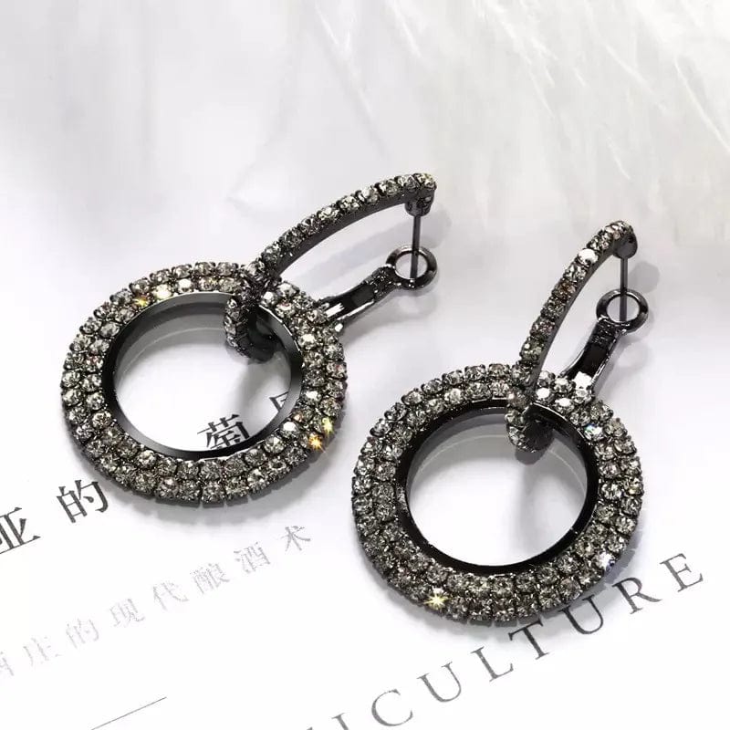 Black Korean Fashion High quality zircon statement crystal earings colored hoop earrings for women 2024