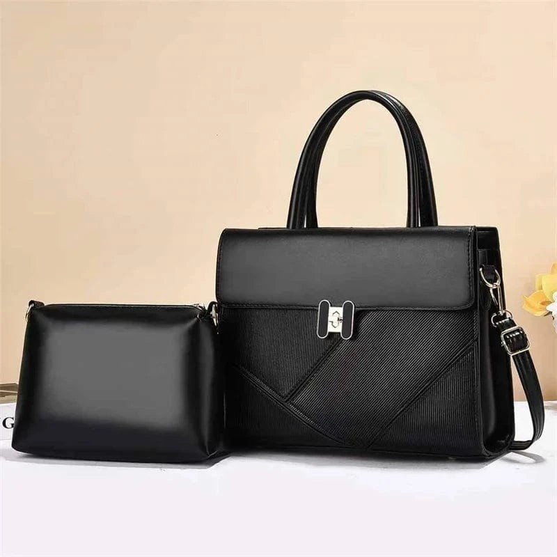 Black / L Women's New Style Large Capacity Zipper Shoulder Bag Simple Solid Color Two-Piece Handheld Polyester Feathers Pearl