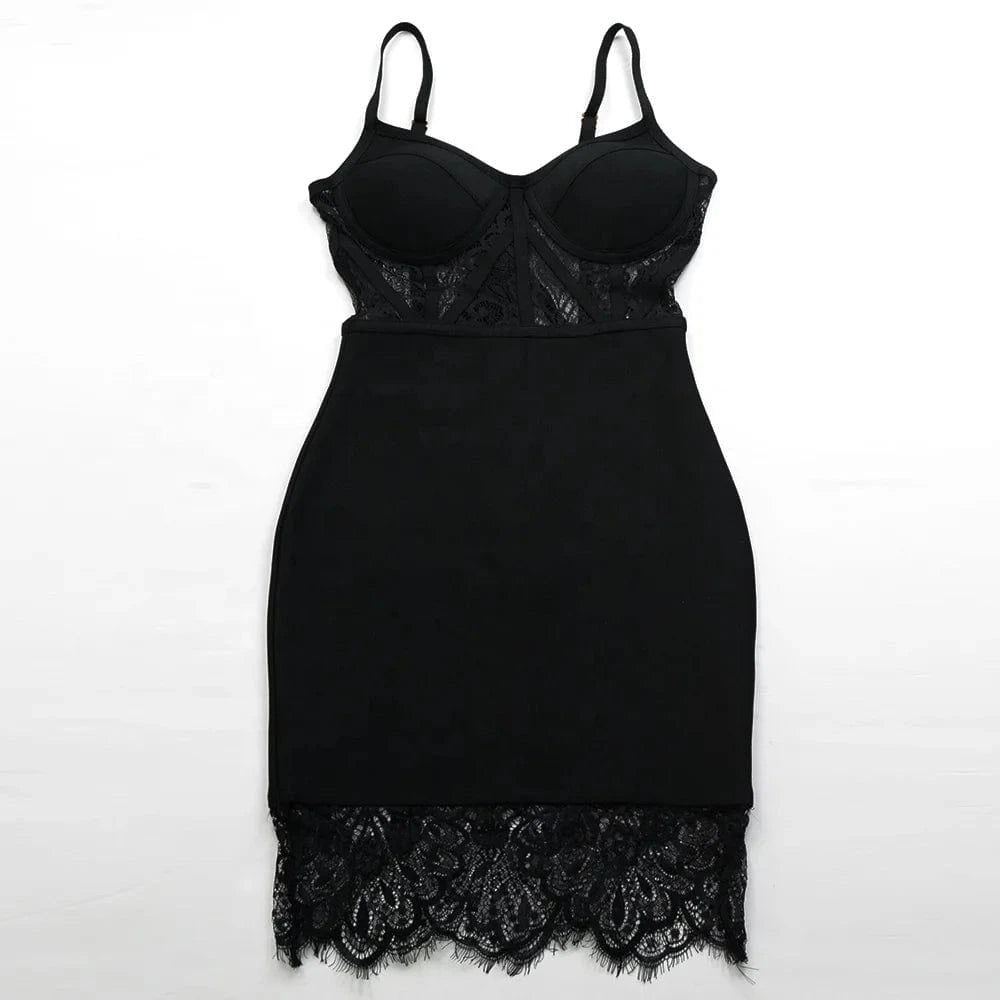 black lace bandage dress mini sexy deep v-neck backless party dress women's summer clothing strap bodycon