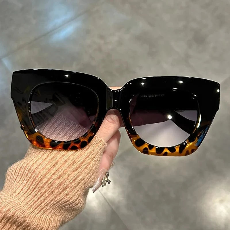 Black Leopard Chic Gradient Cat Eye Fashion Sunglasses for Women - Trendy Anti-Reflective Fashion Shades with Color Block Design,Beach & Party